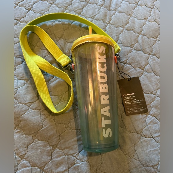 Starbucks Other - Starbucks Clear Tumbler with Neon Yellow Lid and crossbody carrying case